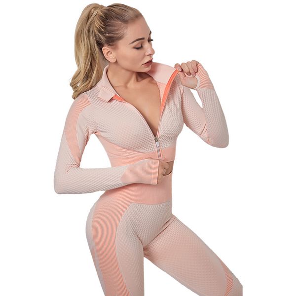 

autumn 2022 tracksuits womens yoga suit long sleeve zipper high waist hip lifting trousers sportswear fitness runing, Gray