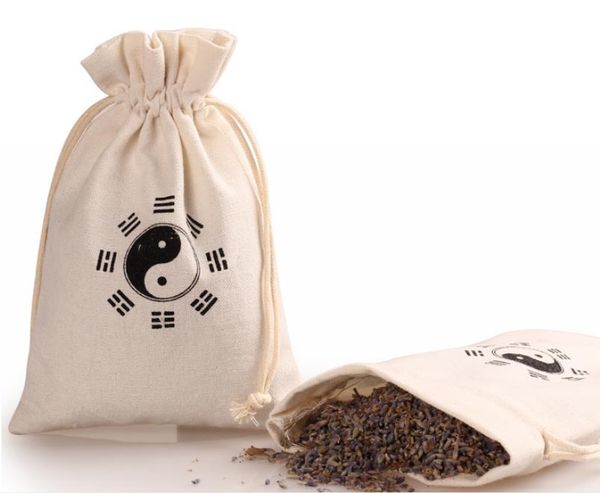 

50pcs custom bagua pattern cotton linen jewelry pouches cloth drawstring bag packaging spices sachet storage bags 5.1x7.1 inch, Pink;blue