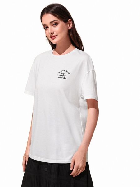 

women's t-shirt modely slogan graphic drop shoulder tee d33b#, White