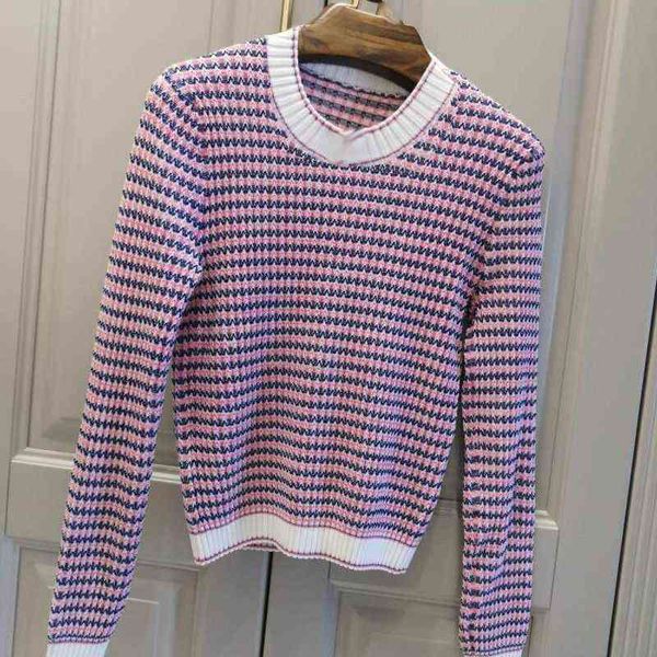 

women's sweaters matching color stripe long-sleeved knitting 2020 autumn and winter sweater temperament slim round collar woman t220905, White;black