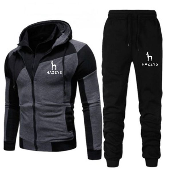 

mens tracksuits hazzys brand print winter sportswear mens suit sweatshirt jacket pants zipper suit hoodie sports hoodie suit mens s 220906, Gray