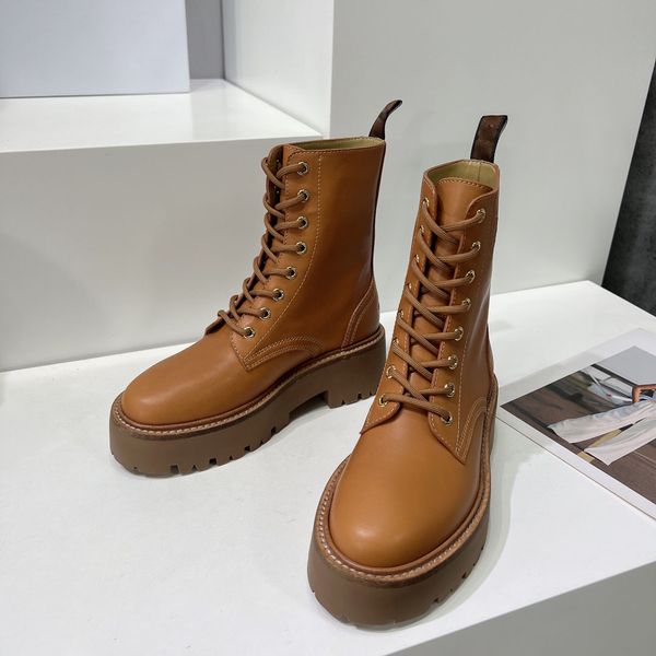 

women's luxury brand designer boots wedding party leather martin boots fashion lace-up mid boot heel height 5cm booties, Black