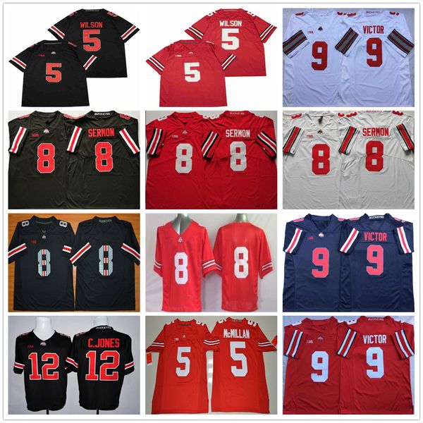 

ncaa college ohio state buckeyes football jerseys 5 garrett wilson raekwon mcmillan 8 trey sermon 9 binjimen victor 12 cardale jones shirts, Black