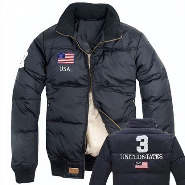 

men's down parkas autumn winter men's big horse jacket male casual coat down cotton slim fit warm coat classic style flag and lett, Black
