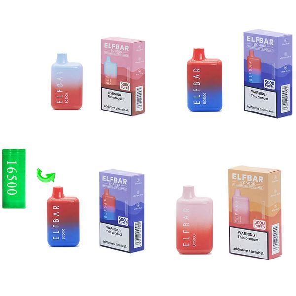

16500 battery elf bar bc5000 5%5000 puffs 650mah13ml rechargeable mesh coil 24 colors vs pk elf 1500