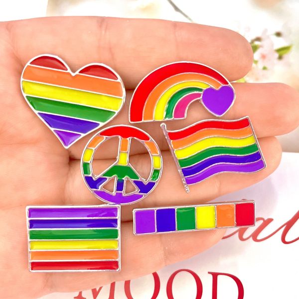 

notions rainbow flag heart enamel pins for pride gay custom lapel brooches badges denim jacket bags, Black