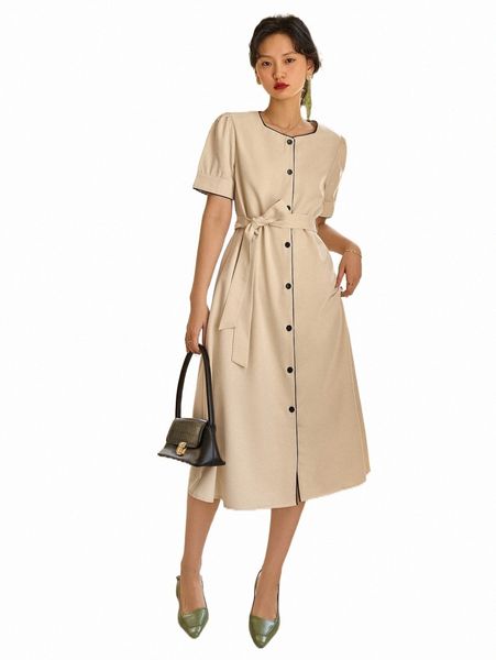 

casual dresses dazy contrast binding button front belted dress k29e#, Black;gray