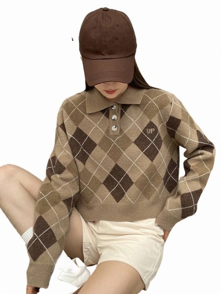 

women's sweaters dazy argyle pattern polo neck sweater k8wf#, White;black