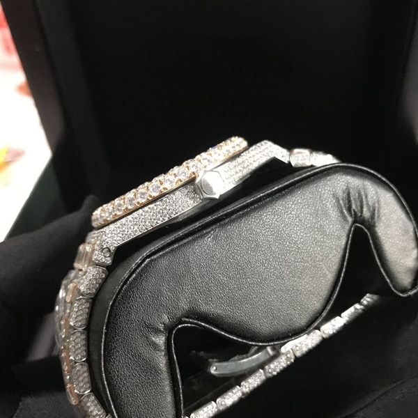 

2023wristwatches new version skeleton vvs1 diamonds watch pass tt rose gold mixed sier mechanical eta movement men luxury iced, Slivery;brown