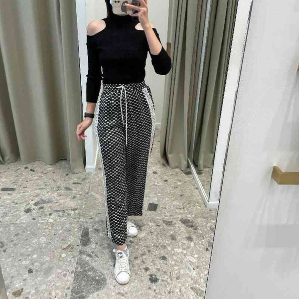 

women's pants capris fadan autumn slim casual loose age reducing pants bow contrast color small fresh, Black;white