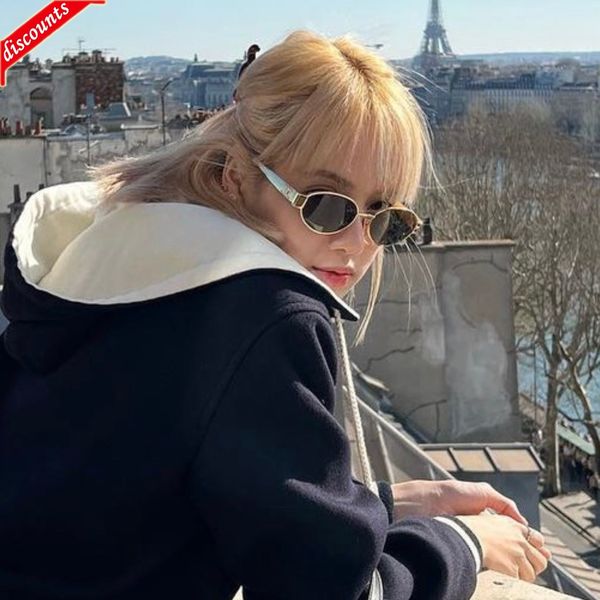 

designer sunglasses 22 arc de women's ins same metal oval cl43235, White;black