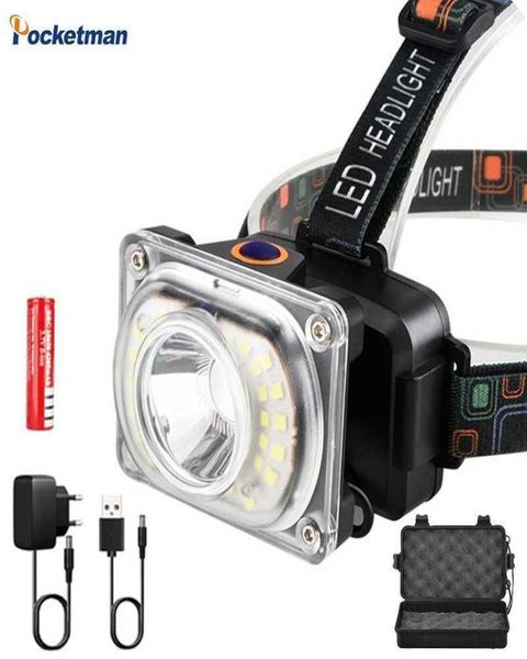 

t6 led headlight cob searchlight dc charging headlamp use 118650 bat