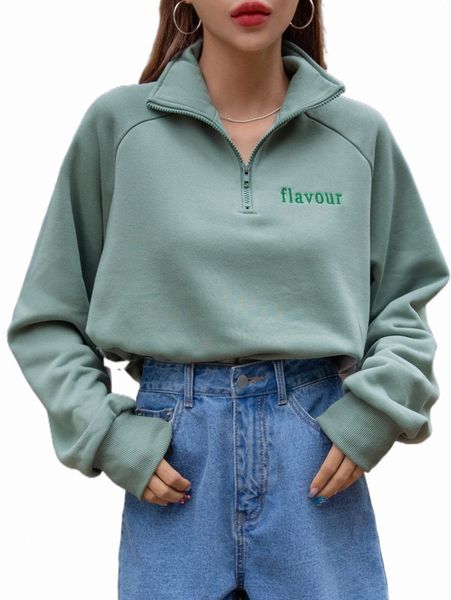 

women's hoodies & sweatshirts dazy letter embroidery raglan sleeve half zip sweatshirt l6qp#, Black