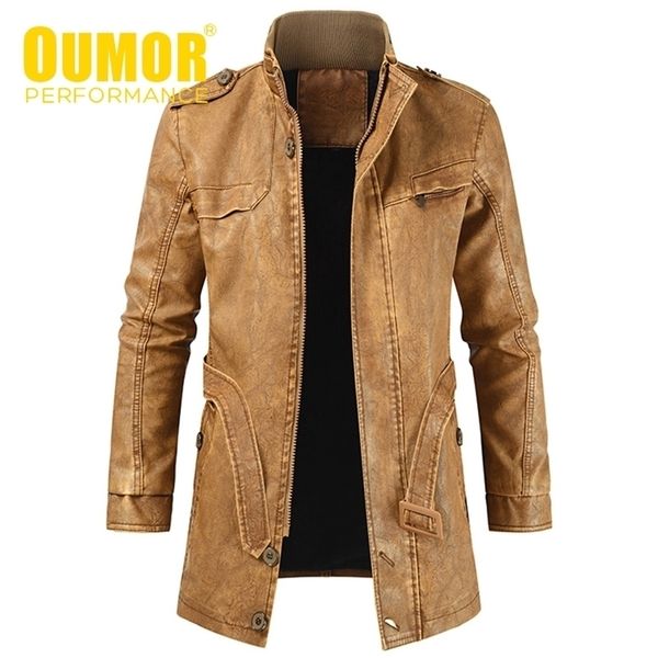 

men's leather faux oumor winter casual long thick fleece jacket parkas outfit warm vintage pockets coat 220905, Black