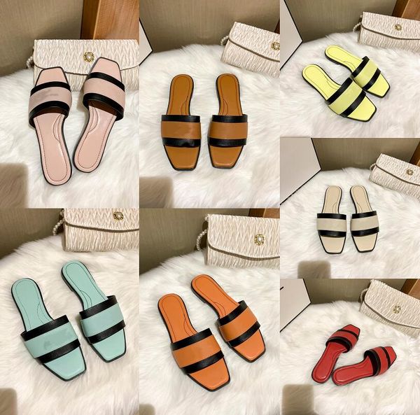 

leather summer beach slippers fashion leisure sandals flats shoes luxury designer womens flip-flops slipper multicolor flat bottom sandal, Black