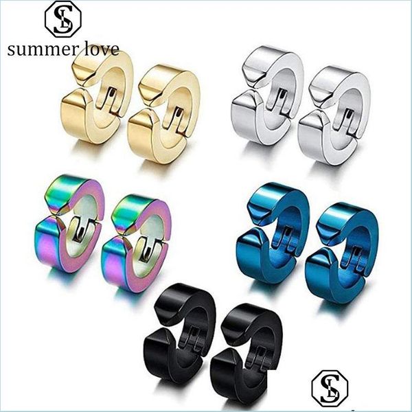 

clip-on screw back new design blue black men ear clip stainless steel non piercing punk earring women 5 colors circle cuff yydhhome dhmj1, Silver