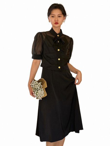 

two piece dress dazy mesh puff sleeve sheer blouse & cami dress v14e#, White