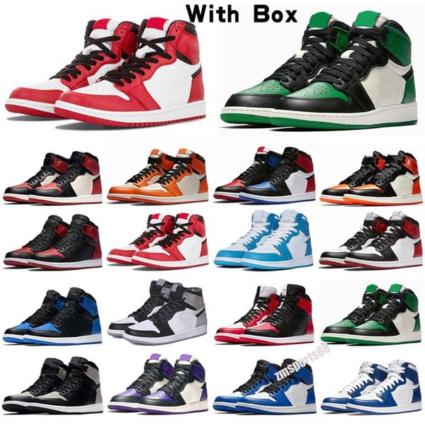 

pine green black 1s basket ball shoes jump 1 bloodline men designer sneakers fearless obsidian unc patent gold toe trainers254v, Black;brown