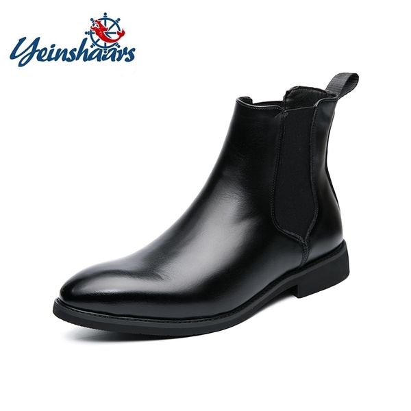 

dress shoes yeinshaars men wedding gentleman leather s boots chelsea fashion for keep warm brown black 220905