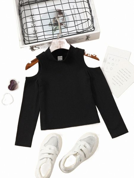 

others apparel toddler girls cold shoulder solid tee p11q#, Black;white