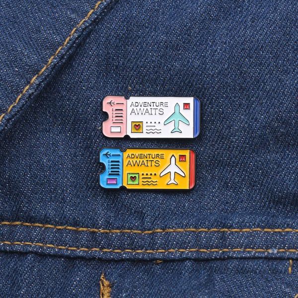 

pins brooches cartoon alloy airline ticket brooches for women enamel adventure awaits brooch pins denim jacket coat decorari bdehome dhzf3, Gray