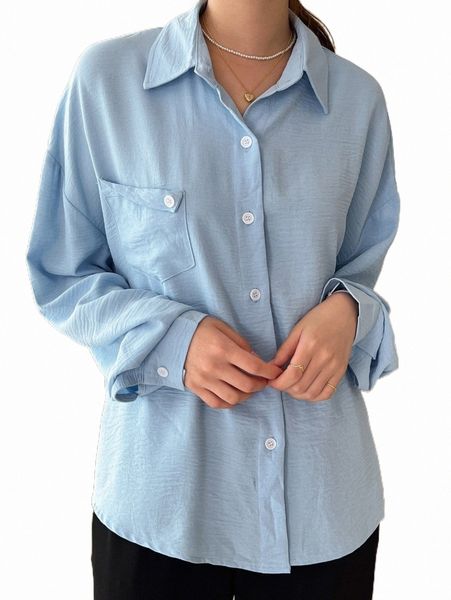 

women's blouses & shirts dazy solid pocket patched drop shoulder shirt m0a0#, White