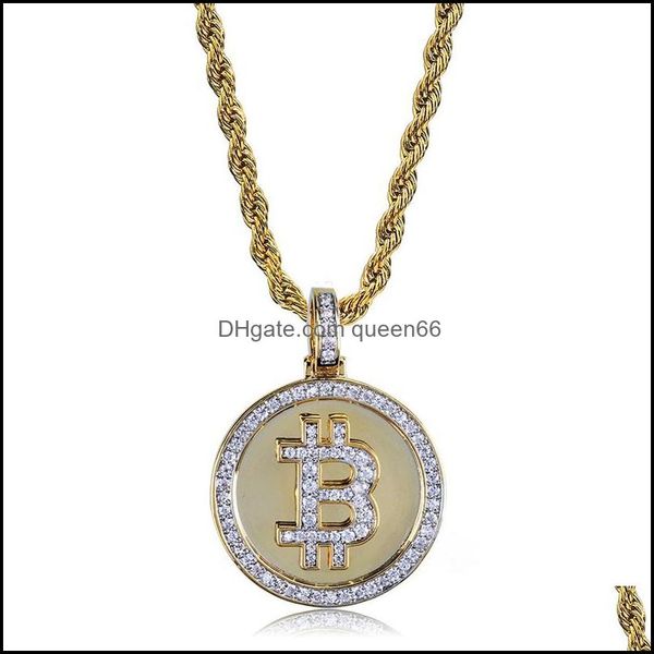 

pendant necklaces hip hop jewelry iced out coin pendant necklace gold chain for men zircon mens drop delivery 2021 necklaces p bdehome dhrml, Silver
