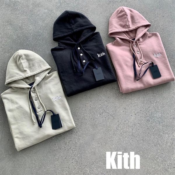 

kith hooded sweater embroidery logo pure cotton button round neck loose autumn and winter thin long sleeve casual204e, Black