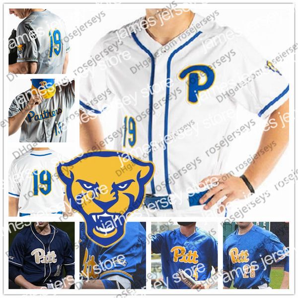 

college baseball wears custom pittsburgh panthers pitt baseball 2019 white royal blue gray any number name 34 tj zeuch 1 nico popa 3 sky duf, Black