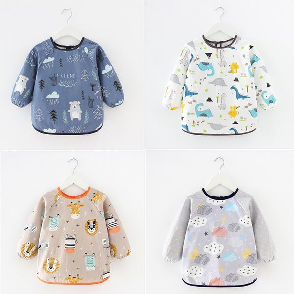 

bibs burp cloths long sleeve kids apron cartoon dinosaur unicorn baby boy infant eating children drawing accessories 220906