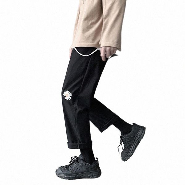 

men's pants men's pants 2021 loose casual streetwear floral printing straight solid color fashion trend trousers big size m-5xl w7, Black