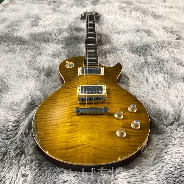 

aged/relic electric guitar nitro finish peter green garrymoore lemonburst 1 piece body and neck frets binding quality guitar cool bridge