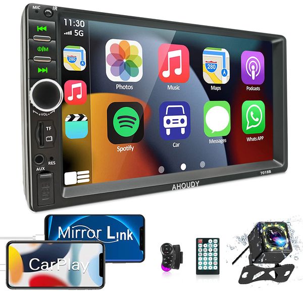 

ahoudy car video stereo for carplay and android auto 7inch double din car monitor with fm multimedia radio mp5 player backup camera support