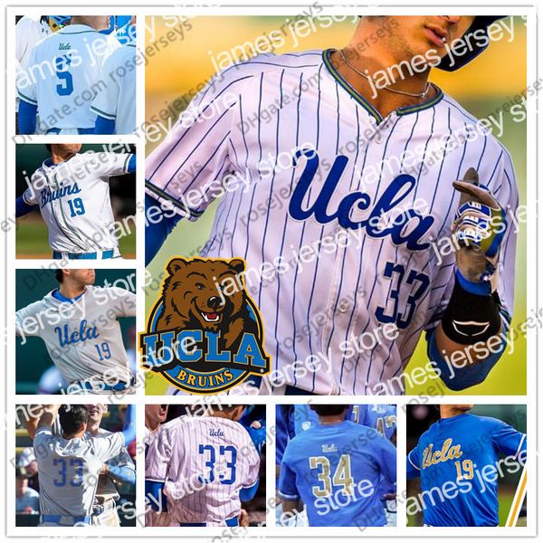 

college baseball wears ncaa ucla #5 garrett mitchell 19 jack ralston 25 noah cardenas 32 ryan garcia 33 chase strumpf white gray blue 2019 b, Black