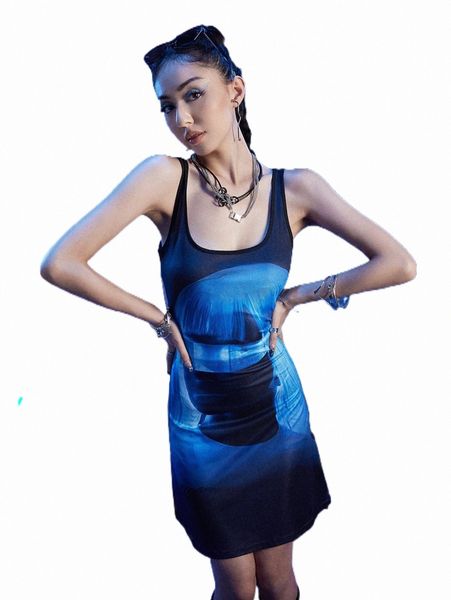 

casual dresses romwe cyber luvr figure print tank dress p5el#, Black;gray