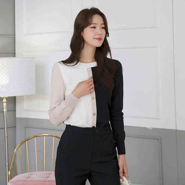 

women's sweaters knitted sweater women 2020 fall fashion pullover o collar contrast color jumpers pull femme women sweaters knit outwe, White;black