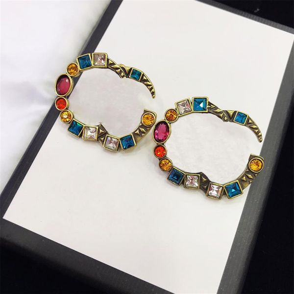 

women earrings womens jewelry ear studs color diamond designer earring lady letter crystal g golden fashion luxury brass habbly233a, Golden;silver