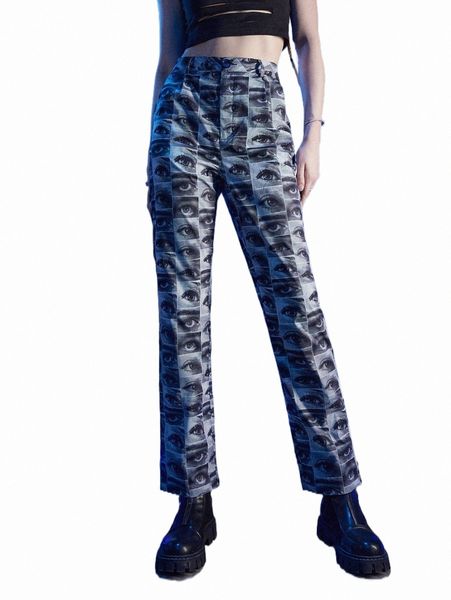 

women's pants & capris romwe cyber luvr allover eye print pants 46ie#, Black;white
