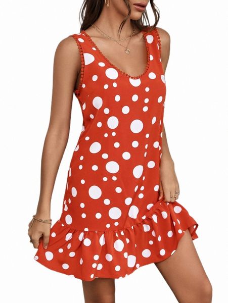 

casual dresses polka dot ruffle hem dress 2022 new e0a3#, Black;gray