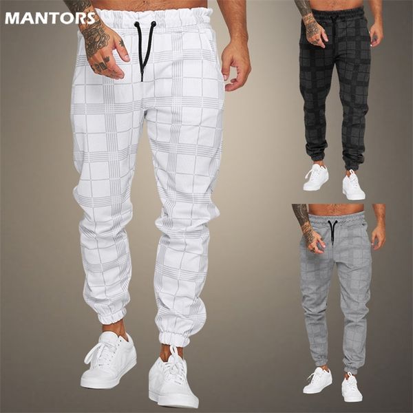 

mens pants jogger casual plaid trousers fashion streetwear cargo fitness gyms sweatpants clothes 220906, Black