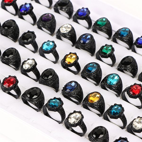 

wholesale fashion large glass jewelry band rings for men and women retro colorful mixed style party anniversary gifts, Silver