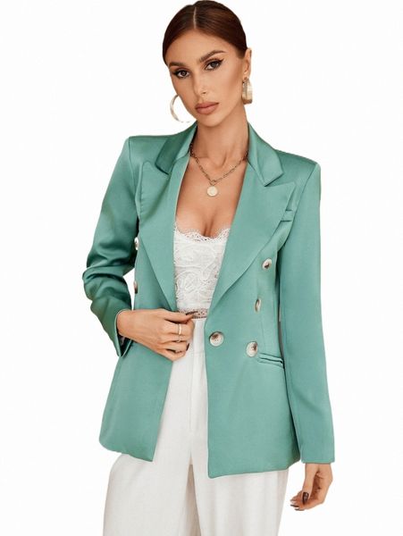 

women's two piece pants double breasted lapel neck blazer i63w#, White