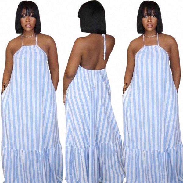 

casual dresses casual dresses zoctuo fashion blue and white striped dress halter neck cute floor length large swing loose waist pleated maxi, Black;gray