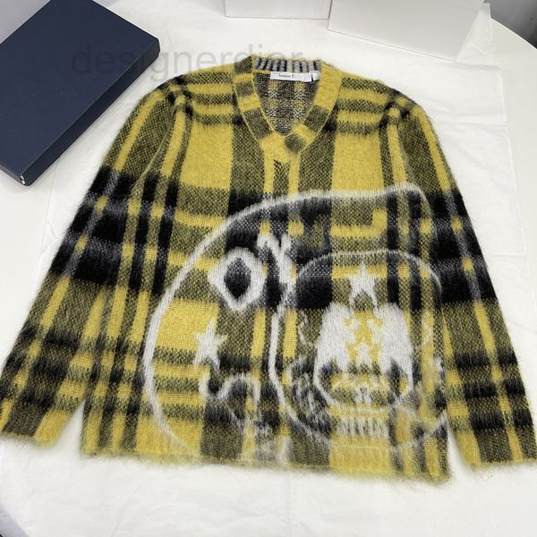 

women's hoodies & sweatshirts designer genuine family d autumn new v-neck yellow and black plaid mohair sweater loose pullover sweater