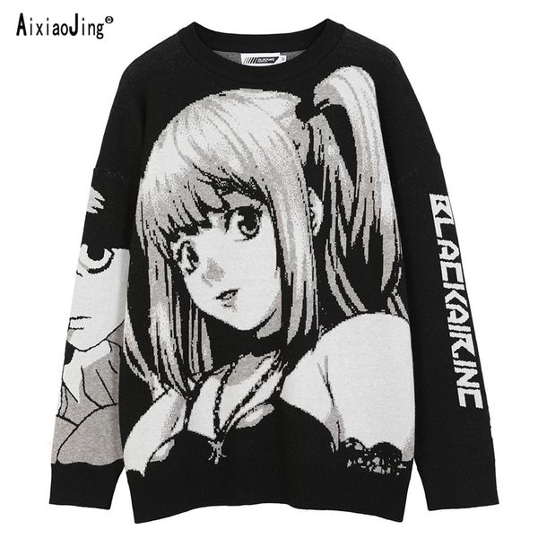 

men's sweaters women's hip hop street style harajuku sweater spring summer retro japanese anime girls knit cotton pullover sweater, White;black