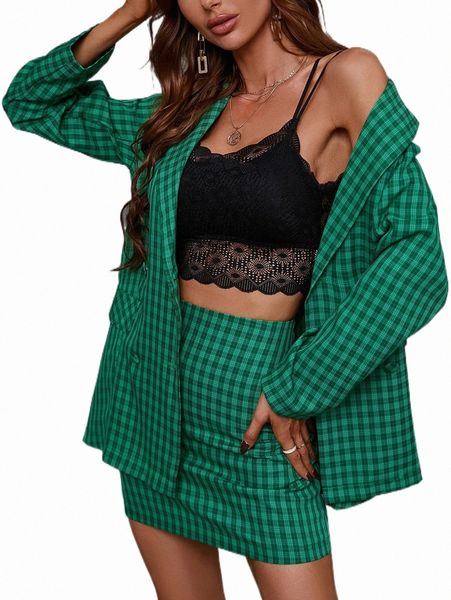 

two piece dress gingham double breasted blazer & skirt b4rc#, White