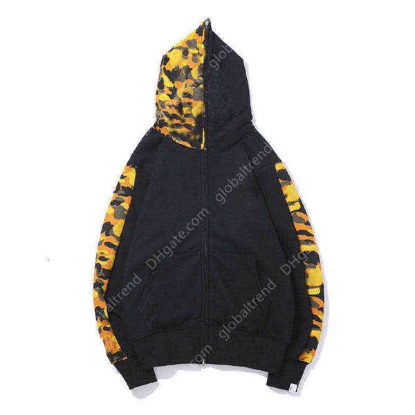 

hoodies mans jacket first black yellow bathing shark camouflage ape camo wide full zip hoodie size large 2xl adult