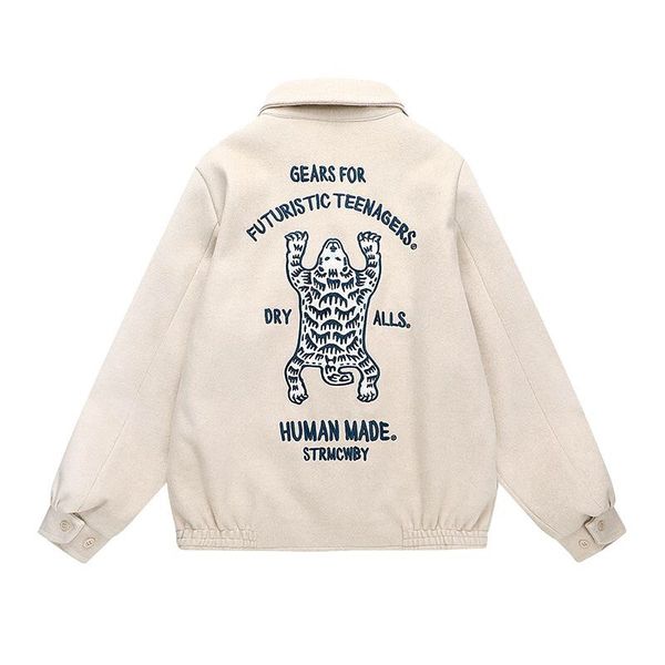 

jacket men women oversize casual embroidered zipper cargo pocket vintage jacket coat, Black;brown