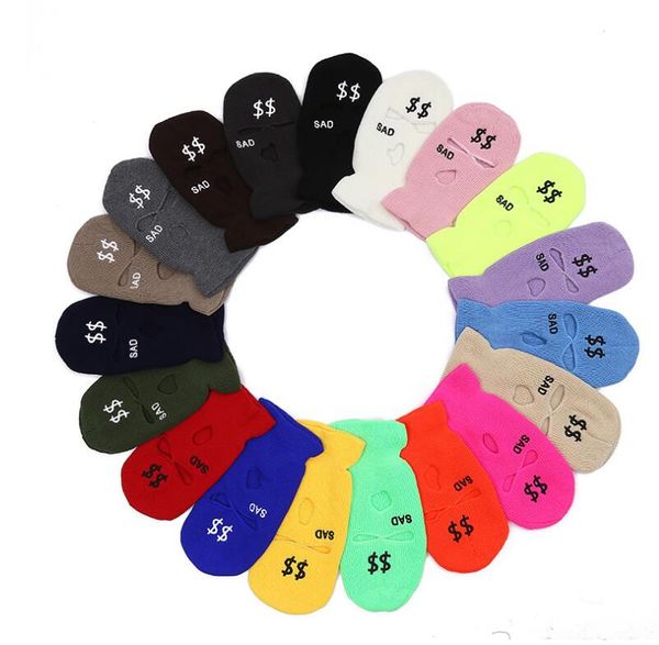 

outdoor winter hats full face mask for women men tactical motorcycle ski masks 3 hole knit beanies warm caps hip hop snowboard hat, Black;white