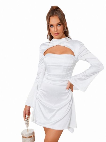 

casual dresses parthea cut out ruched trumpet sleeve dress e9o8#, Black;gray
